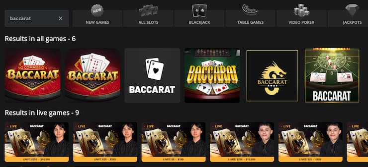An image from BetWhale demonstrating as part of our baccarat guide various types of baccarat available at this online casino.